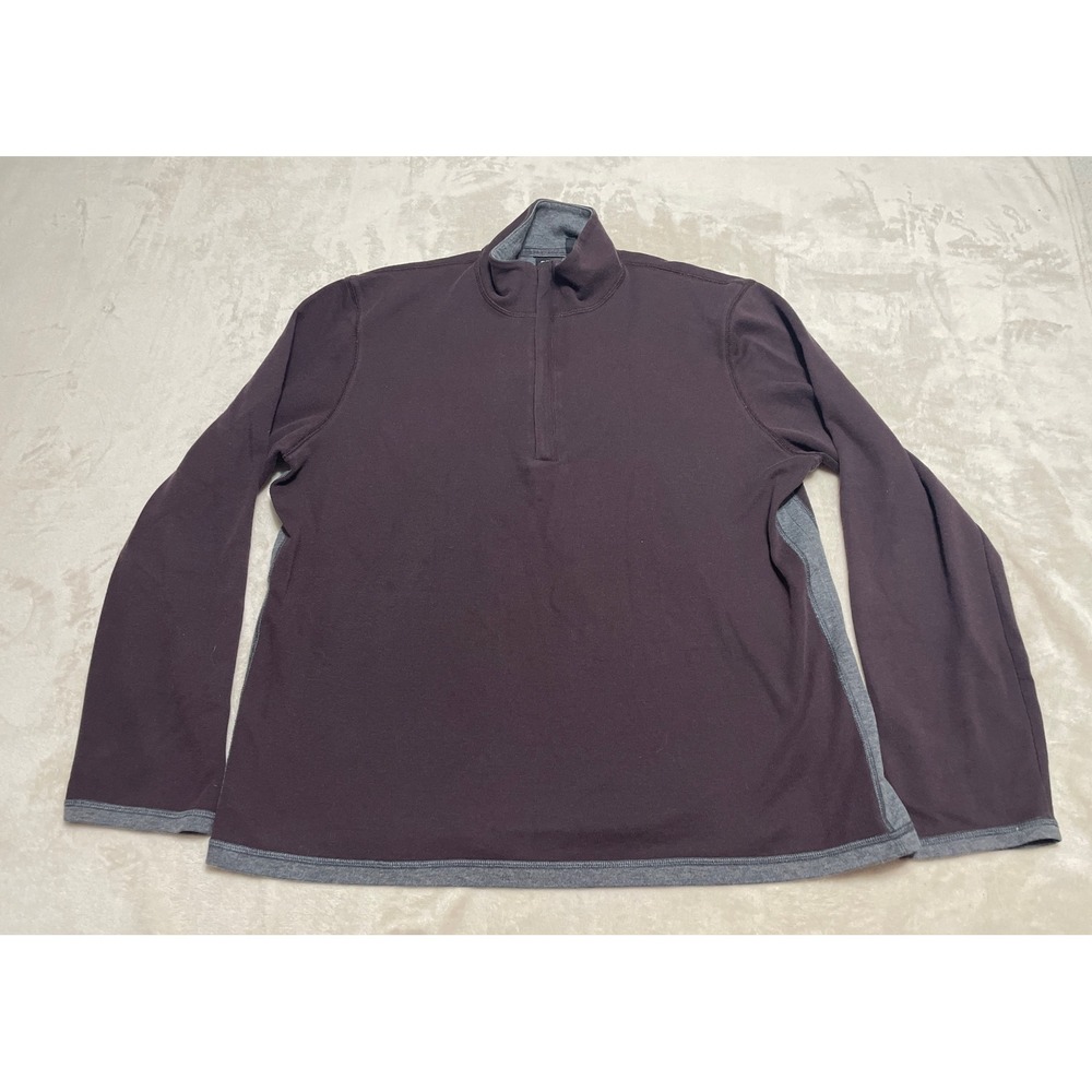 Hugo Boss Sweater Mens 2XL Brown Gray Trim 1/4 Zip Long Sleeve Pullover